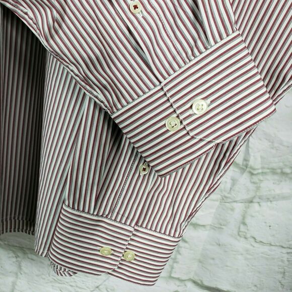Banana Republic MensButton Down Shirt Slim Fit Red Multi Striped L/S XL 17-17.5 - Picture 5 of 9